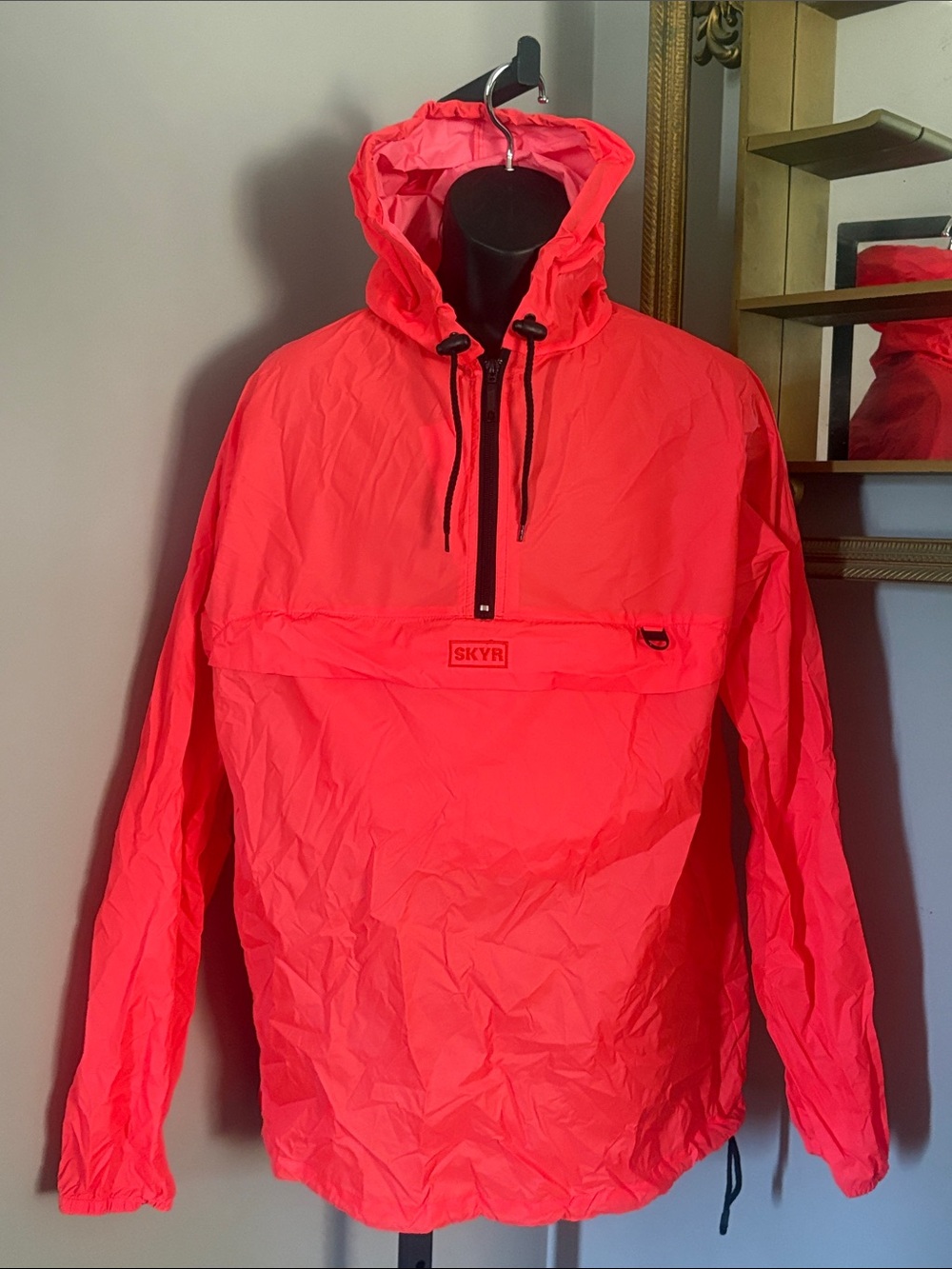 SKYR VINTAGE Neon Orange Anorak Stowaway Packable Raincoat Bag Combo Large